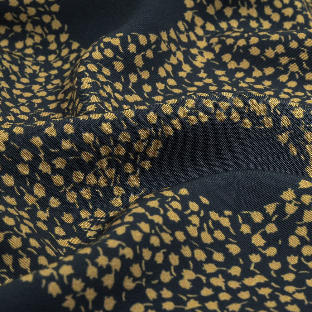 Stretch Polyester Twill Print - Navy Polka Dots in Leaves - Mood Exclusive Tangled Topiary Detail Stretch Polyester Twill Print - Navy Polka Dots in Leaves - Mood Exclusive Tangled Topiary Detail