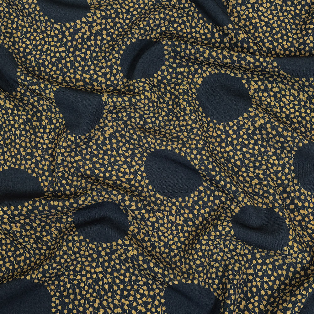 Stretch Polyester Twill Print - Navy Polka Dots in Leaves - Mood Exclusive Tangled Topiary Stretch Polyester Twill Print - Navy Polka Dots in Leaves - Mood Exclusive Tangled Topiary