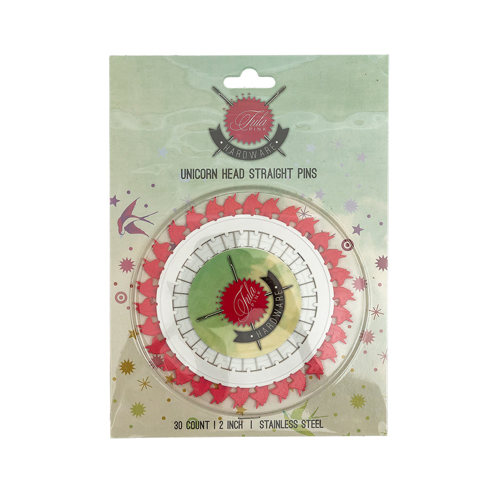 Tula Pink 2 inch Unicorn Head Straight Pins - 30 CT Tula Pink 2 inch Unicorn Head Straight Pins - 30 CT