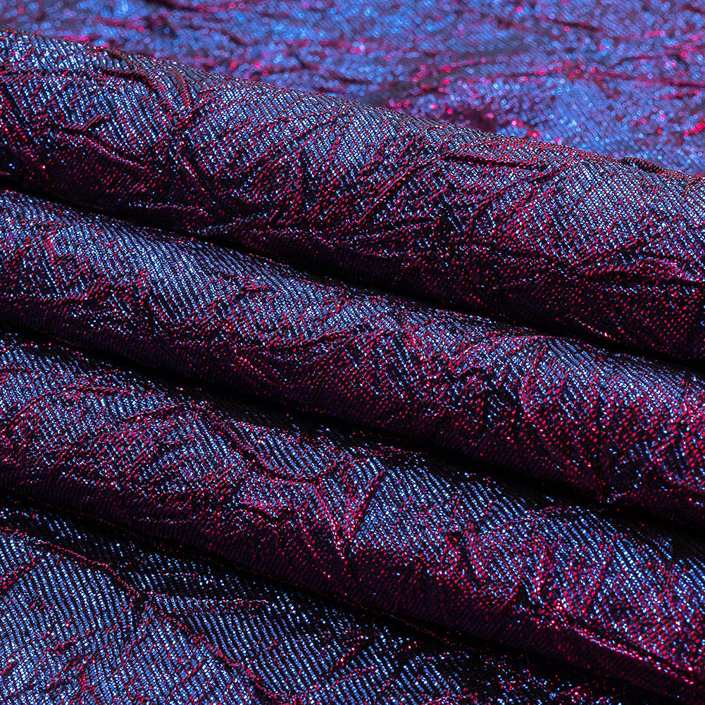 Astrolabe Metallic Berry Gloss and Ultramarine Crinkled Luxury Brocade with Black Backing - Folded Astrolabe Metallic Berry Gloss and Ultramarine Crinkled Luxury Brocade with Black Backing - Folded