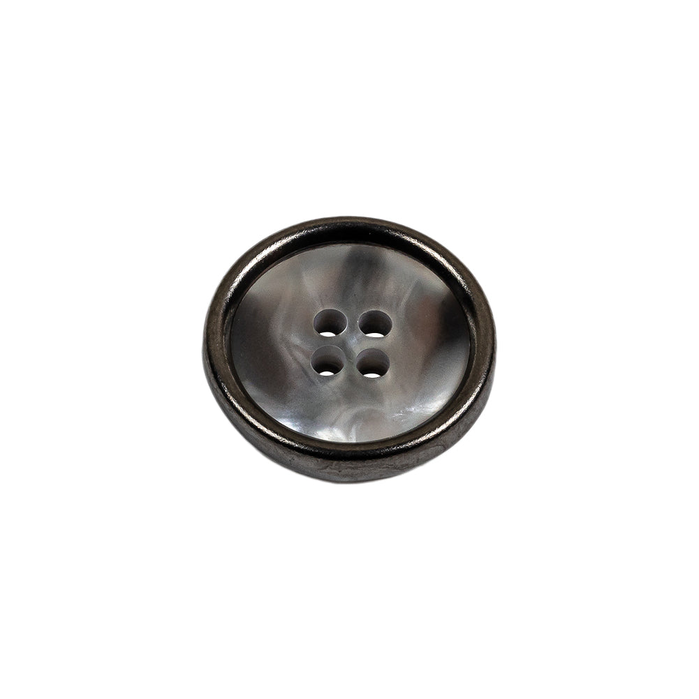 Italian Iridescent Gray 4 Hole Button with Gunmetal Rim - 28L/18mm Folded Italian Iridescent Gray 4 Hole Button with Gunmetal Rim - 28L/18mm Folded