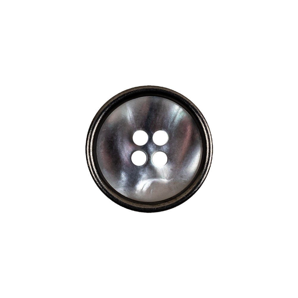 Italian Iridescent Gray 4 Hole Button with Gunmetal Rim - 28L/18mm Italian Iridescent Gray 4 Hole Button with Gunmetal Rim - 28L/18mm