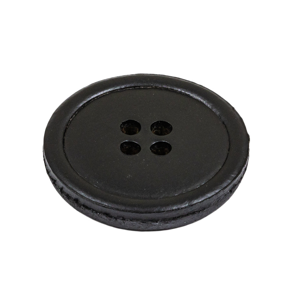 Italian Black Low Convex Leather 4-Hole Button - 44L/28mm Folded Italian Black Low Convex Leather 4-Hole Button - 44L/28mm Folded