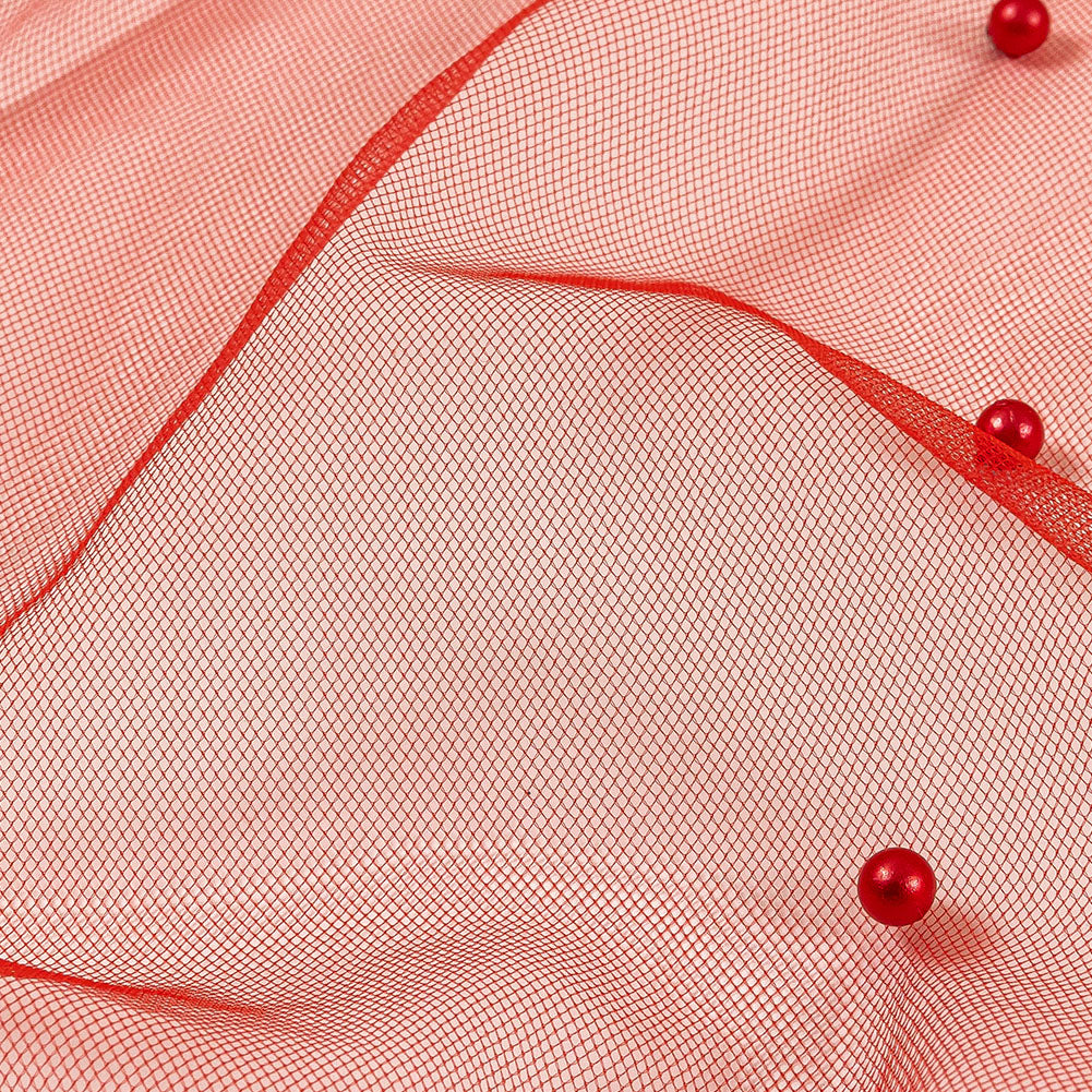 Beaded Tulle - Red - Sylvie Collection - Detail Beaded Tulle - Red - Sylvie Collection - Detail