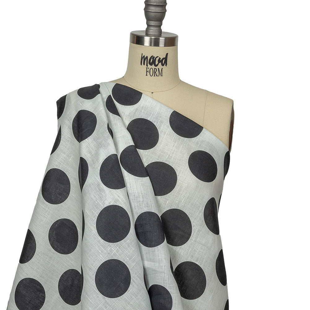 Black and White Big Polka Dots Medium Weight Linen Woven Drape Black and White Big Polka Dots Medium Weight Linen Woven Drape