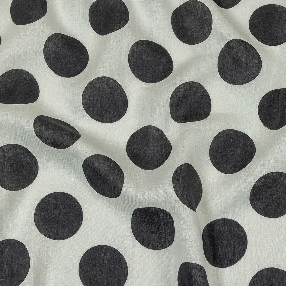 Black and White Big Polka Dots Medium Weight Linen Woven Black and White Big Polka Dots Medium Weight Linen Woven