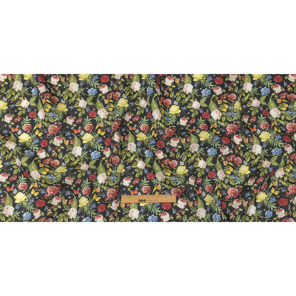 Black, Pink and Yellow Butterfly Garden Medium Weight Linen Woven Full Black, Pink and Yellow Butterfly Garden Medium Weight Linen Woven Full