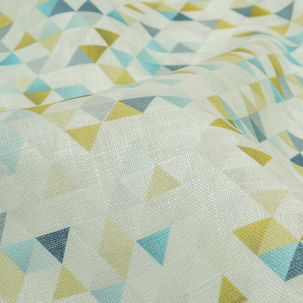 Blue, Lime and White Triangles Medium Weight Linen Woven Detail Blue, Lime and White Triangles Medium Weight Linen Woven Detail