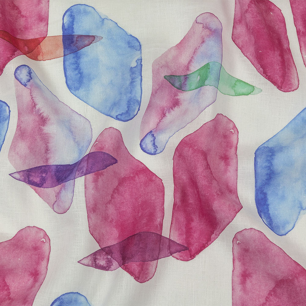 Pink, Blue and Green Painterly Geometry Medium Weight Linen Woven Pink, Blue and Green Painterly Geometry Medium Weight Linen Woven