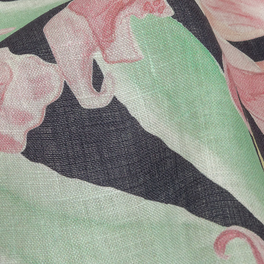 Pink, Green and Black Lilies Medium Weight Linen Woven Detail Pink, Green and Black Lilies Medium Weight Linen Woven Detail