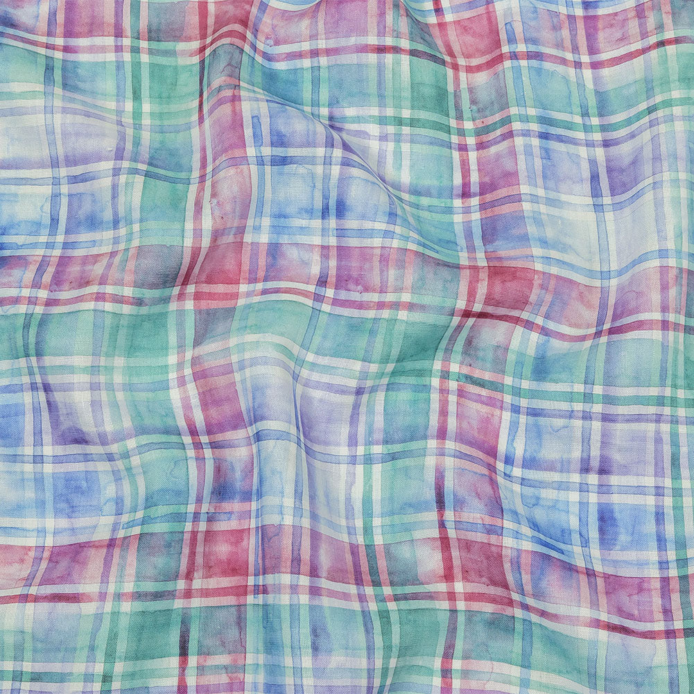 Purple, Teal and Pink Watercolor Plaid Medium Weight Linen Woven Purple, Teal and Pink Watercolor Plaid Medium Weight Linen Woven