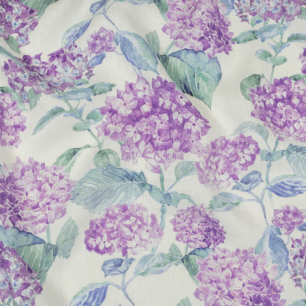 Purple, Green and White Hydrangeas Medium Weight Linen Woven Purple, Green and White Hydrangeas Medium Weight Linen Woven