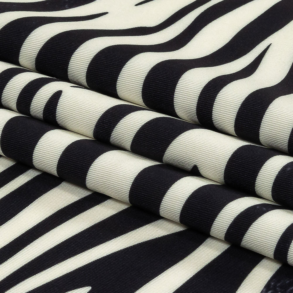 Black and Cream Zebra Stripes UV Protective Compression Swimwear Tricot with Aloe Vera Microcapsules - Folded Black and Cream Zebra Stripes UV Protective Compression Swimwear Tricot with Aloe Vera Microcapsules - Folded