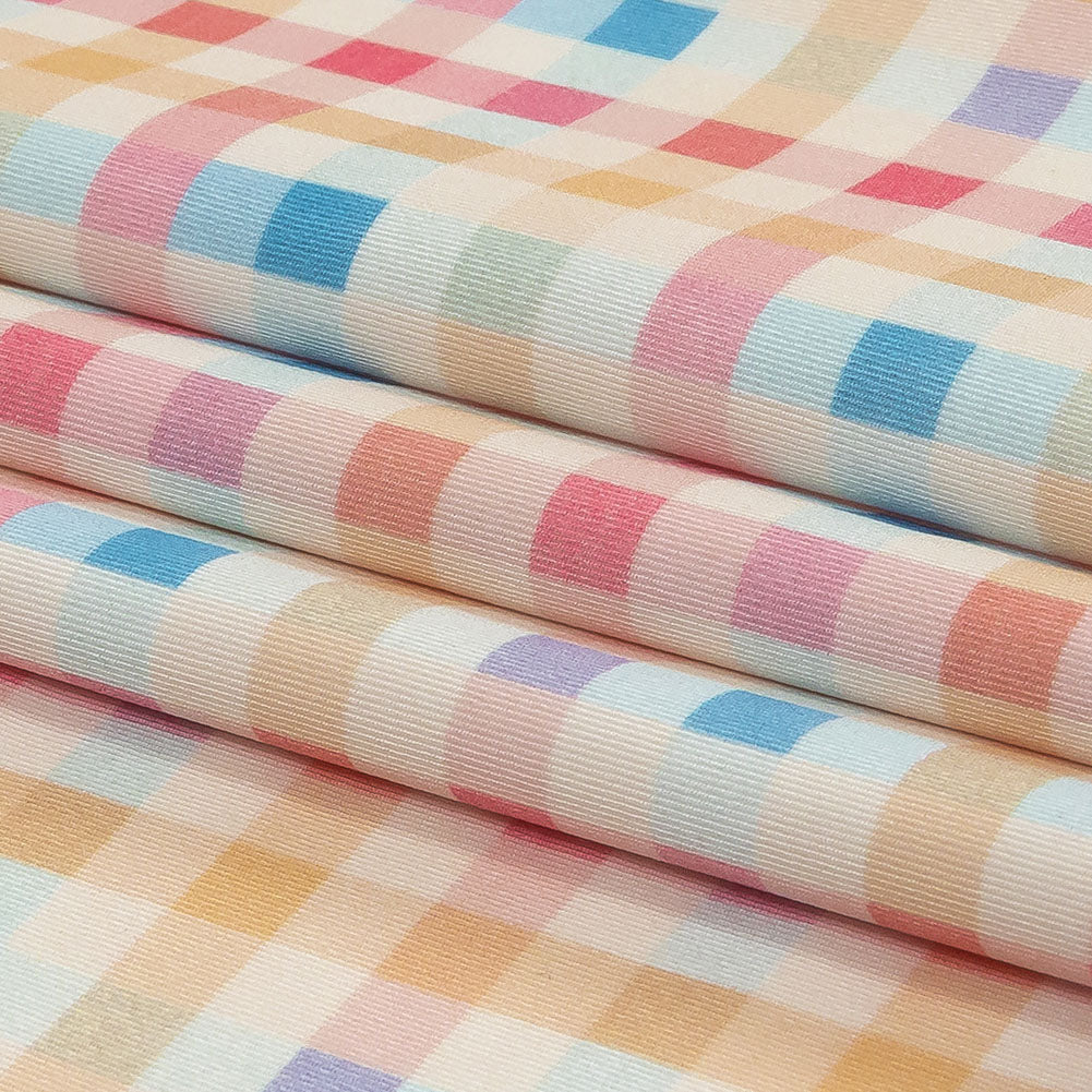 Pastel Yellow, Blue and Pink Little Checks UV Protective Compression Swimwear Tricot with Aloe Vera Microcapsules - Folded Pastel Yellow, Blue and Pink Little Checks UV Protective Compression Swimwear Tricot with Aloe Vera Microcapsules - Folded