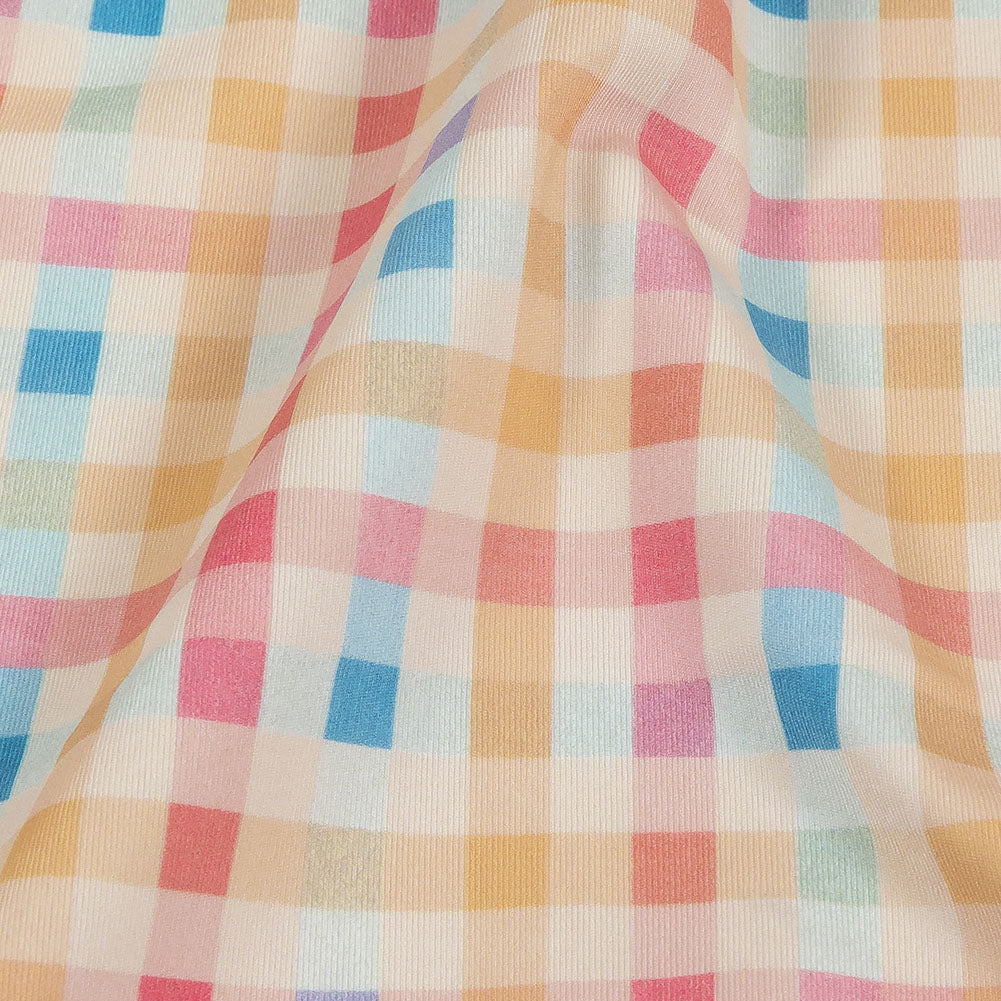 Pastel Yellow, Blue and Pink Little Checks UV Protective Compression Swimwear Tricot with Aloe Vera Microcapsules - Detail Pastel Yellow, Blue and Pink Little Checks UV Protective Compression Swimwear Tricot with Aloe Vera Microcapsules - Detail