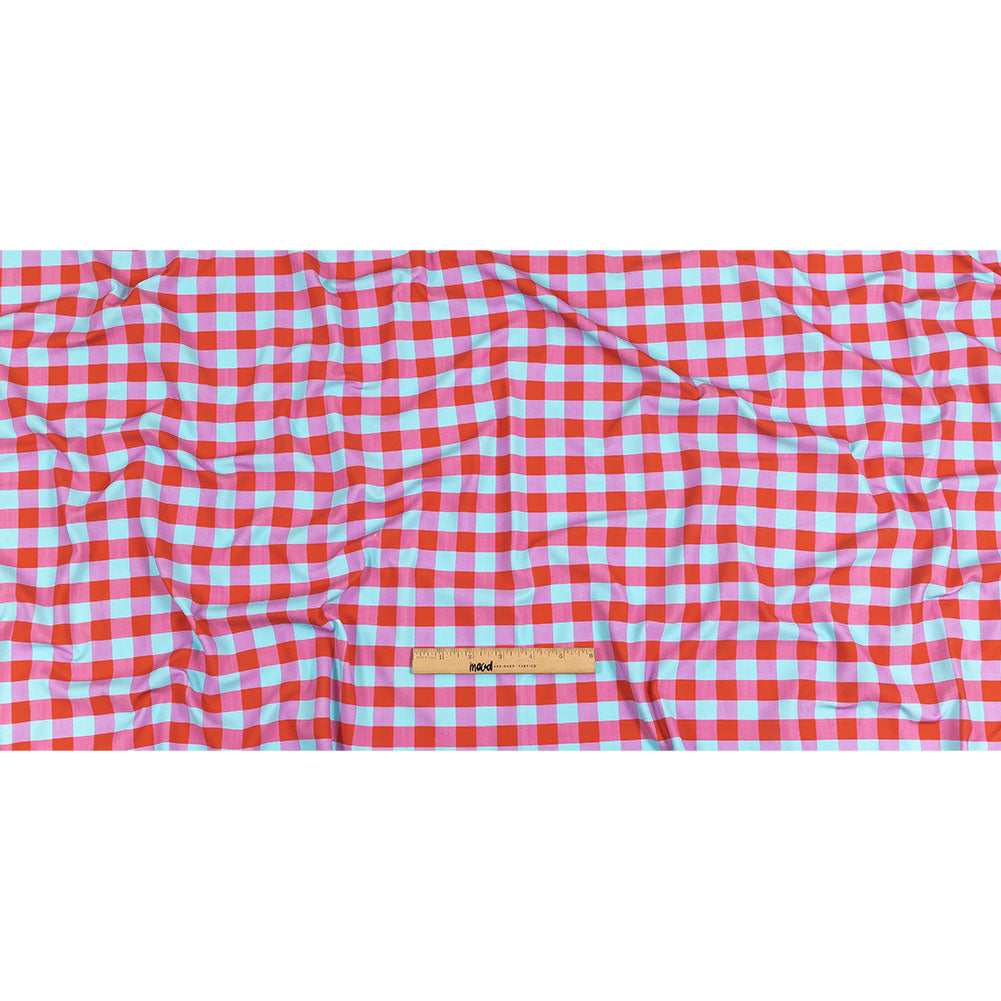 Red Orange and Aqua Checks UV Protective Compression Swimwear Tricot with Aloe Vera Microcapsules - Full Red Orange and Aqua Checks UV Protective Compression Swimwear Tricot with Aloe Vera Microcapsules - Full