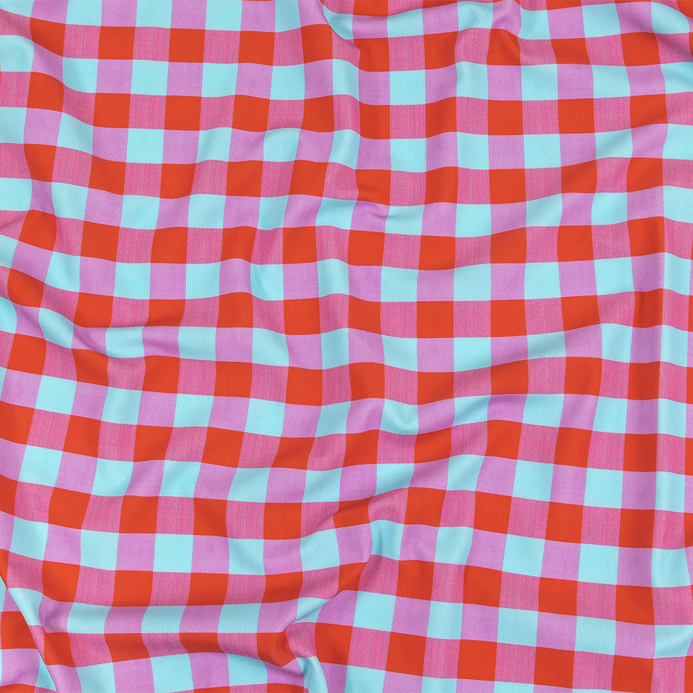 Red Orange and Aqua Checks UV Protective Compression Swimwear Tricot with Aloe Vera Microcapsules Red Orange and Aqua Checks UV Protective Compression Swimwear Tricot with Aloe Vera Microcapsules