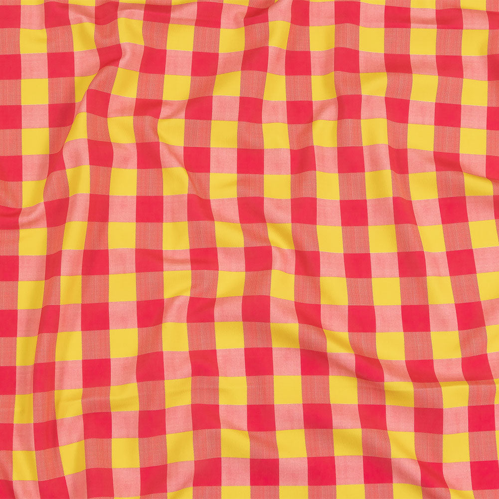 Hot Pink and Yellow Checks UV Protective Compression Swimwear Tricot with Aloe Vera Microcapsules Hot Pink and Yellow Checks UV Protective Compression Swimwear Tricot with Aloe Vera Microcapsules