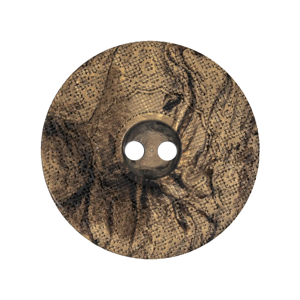 Italian Brown and Tan Wood-Look Lacy Textured Wide Rim 2-Hole Plastic Button - 44L/28mm Italian Brown and Tan Wood-Look Lacy Textured Wide Rim 2-Hole Plastic Button - 44L/28mm