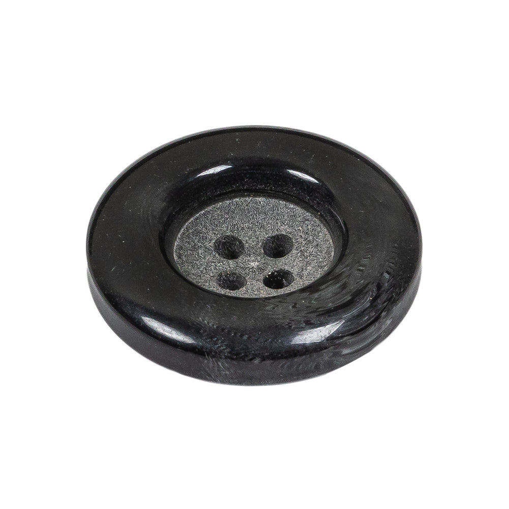 Charcoal Chunky Rolled Rim 4-Hole Plastic Button - 42L/27mm Folded Charcoal Chunky Rolled Rim 4-Hole Plastic Button - 42L/27mm Folded