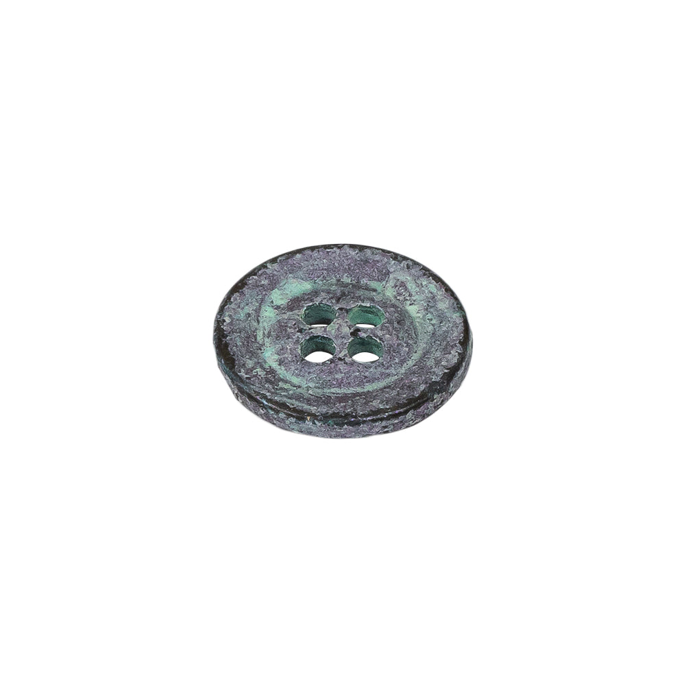 Italian Aqua and Lilac Oxidized Metal 4-Hole Button - 24L/15mm Folded Italian Aqua and Lilac Oxidized Metal 4-Hole Button - 24L/15mm Folded