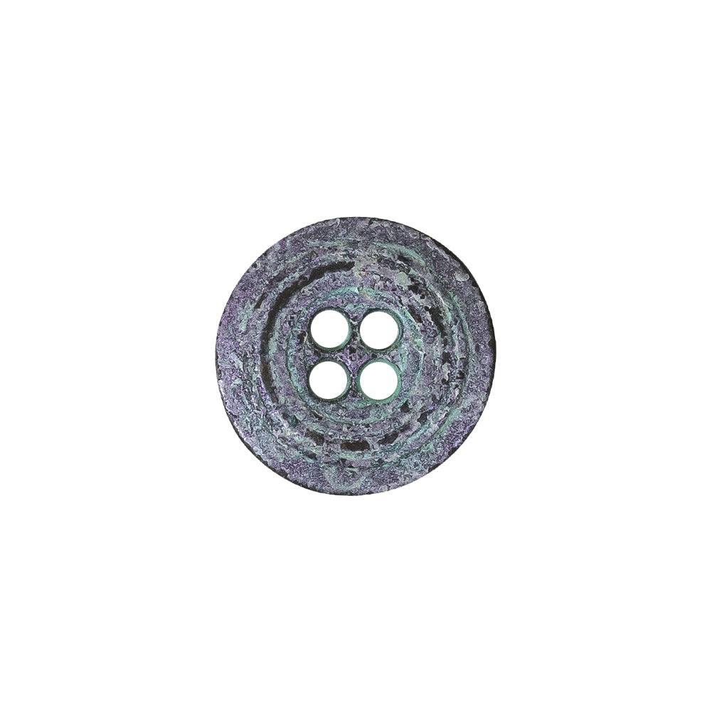 Italian Aqua and Lilac Oxidized Metal 4-Hole Button - 24L/15mm Italian Aqua and Lilac Oxidized Metal 4-Hole Button - 24L/15mm