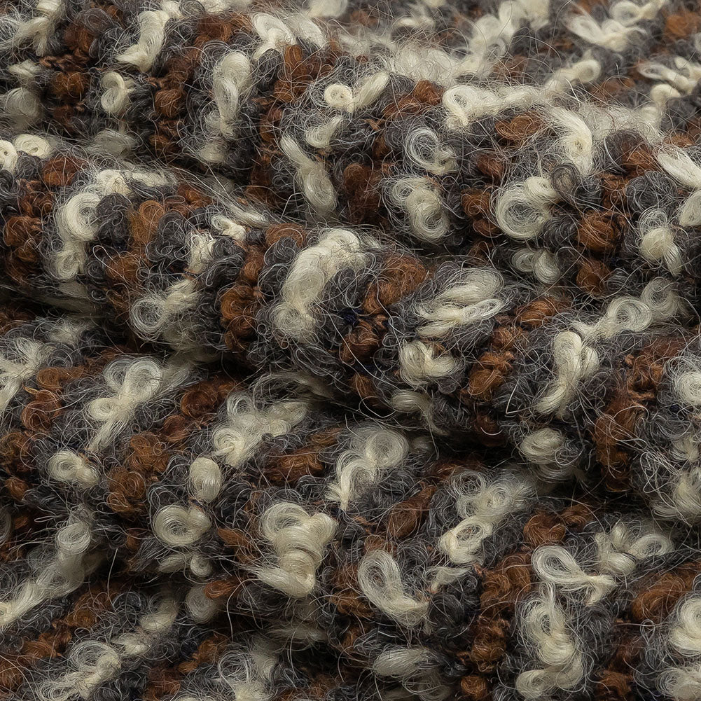 Brown, Charcoal and Off White Striped Plush Boucle Wool Knit Folded Brown, Charcoal and Off White Striped Plush Boucle Wool Knit Folded