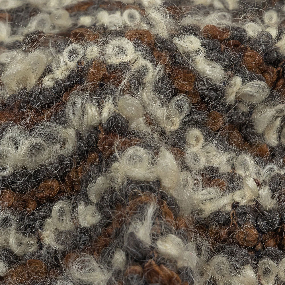 Brown, Charcoal and Off White Striped Plush Boucle Wool Knit Detail Brown, Charcoal and Off White Striped Plush Boucle Wool Knit Detail