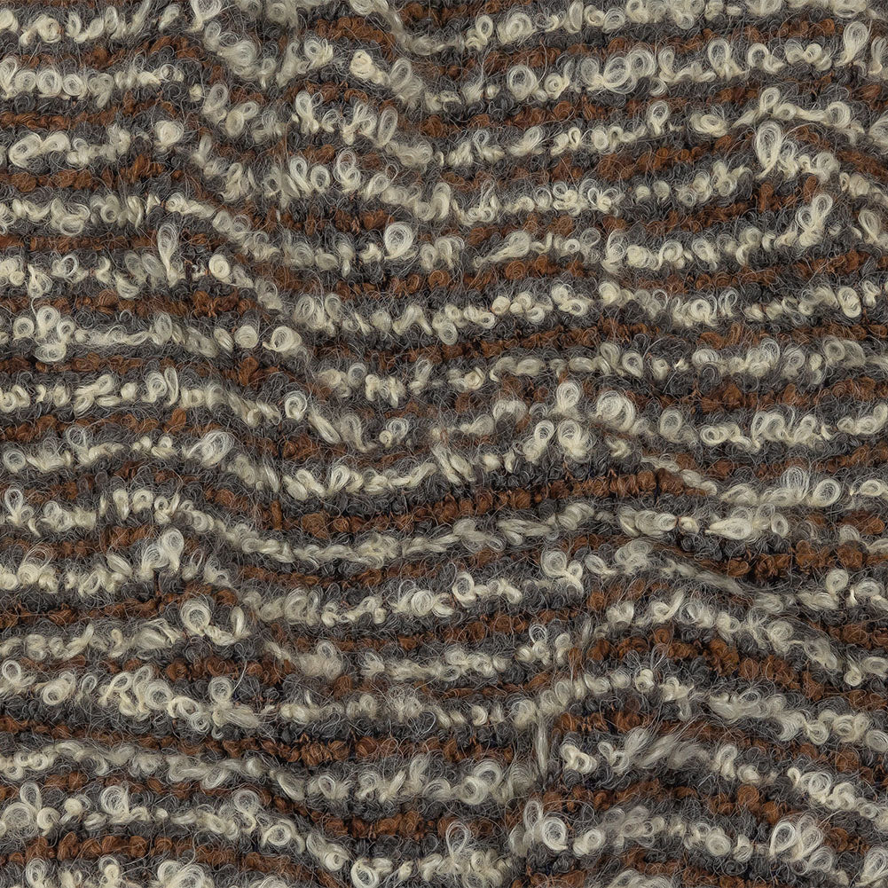 Brown, Charcoal and Off White Striped Plush Boucle Wool Knit Brown, Charcoal and Off White Striped Plush Boucle Wool Knit