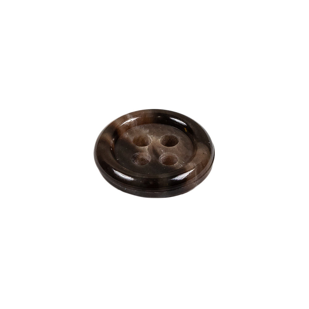 Dark Brown and Almond Mottled Semitransparent 4-Hole Rolled Rim Plastic Button - 24L/15mm Folded Dark Brown and Almond Mottled Semitransparent 4-Hole Rolled Rim Plastic Button - 24L/15mm Folded