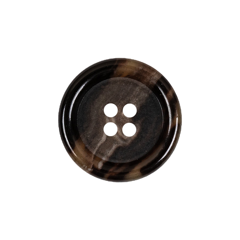 Dark Brown and Almond Mottled Semitransparent 4-Hole Rolled Rim Plastic Button - 34L/21.5mm Dark Brown and Almond Mottled Semitransparent 4-Hole Rolled Rim Plastic Button - 34L/21.5mm