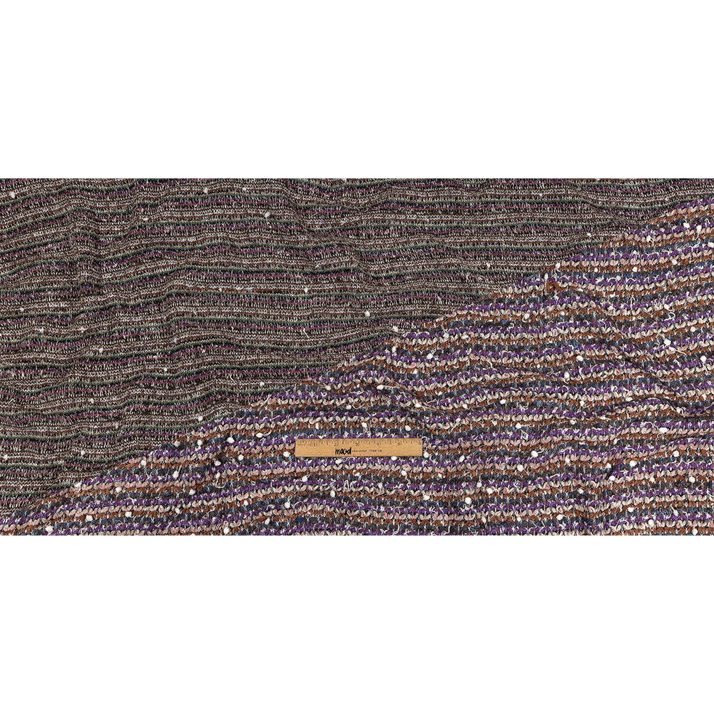 Purple, Burnt Orange and Gray Striped Tactile Cotton and Polyester Knit with Pom Poms Full Purple, Burnt Orange and Gray Striped Tactile Cotton and Polyester Knit with Pom Poms Full
