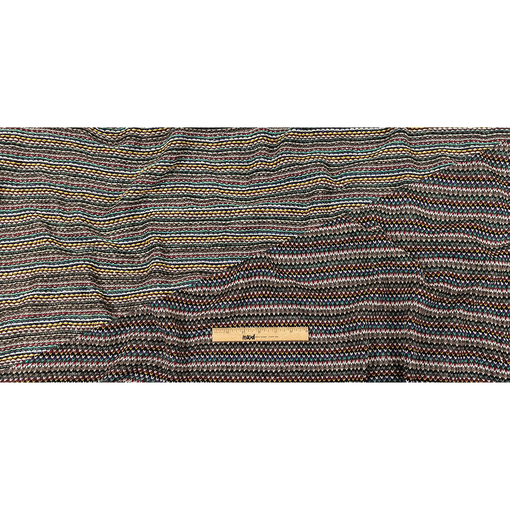 Italian Port Royale, Taupe and Blue Striped Chunky Blended Wool Sweater Knit Full Italian Port Royale, Taupe and Blue Striped Chunky Blended Wool Sweater Knit Full