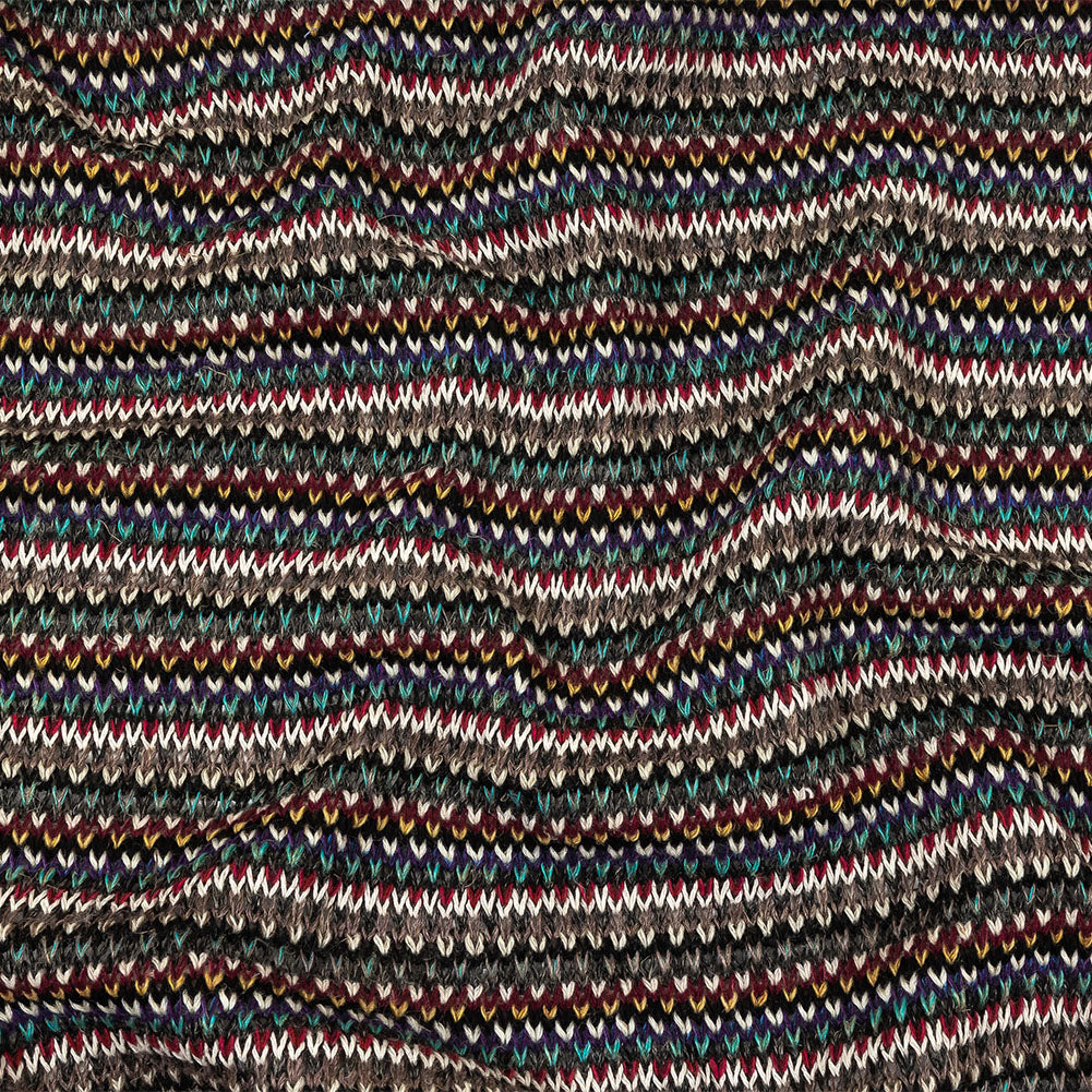 Italian Port Royale, Taupe and Blue Striped Chunky Blended Wool Sweater Knit Italian Port Royale, Taupe and Blue Striped Chunky Blended Wool Sweater Knit