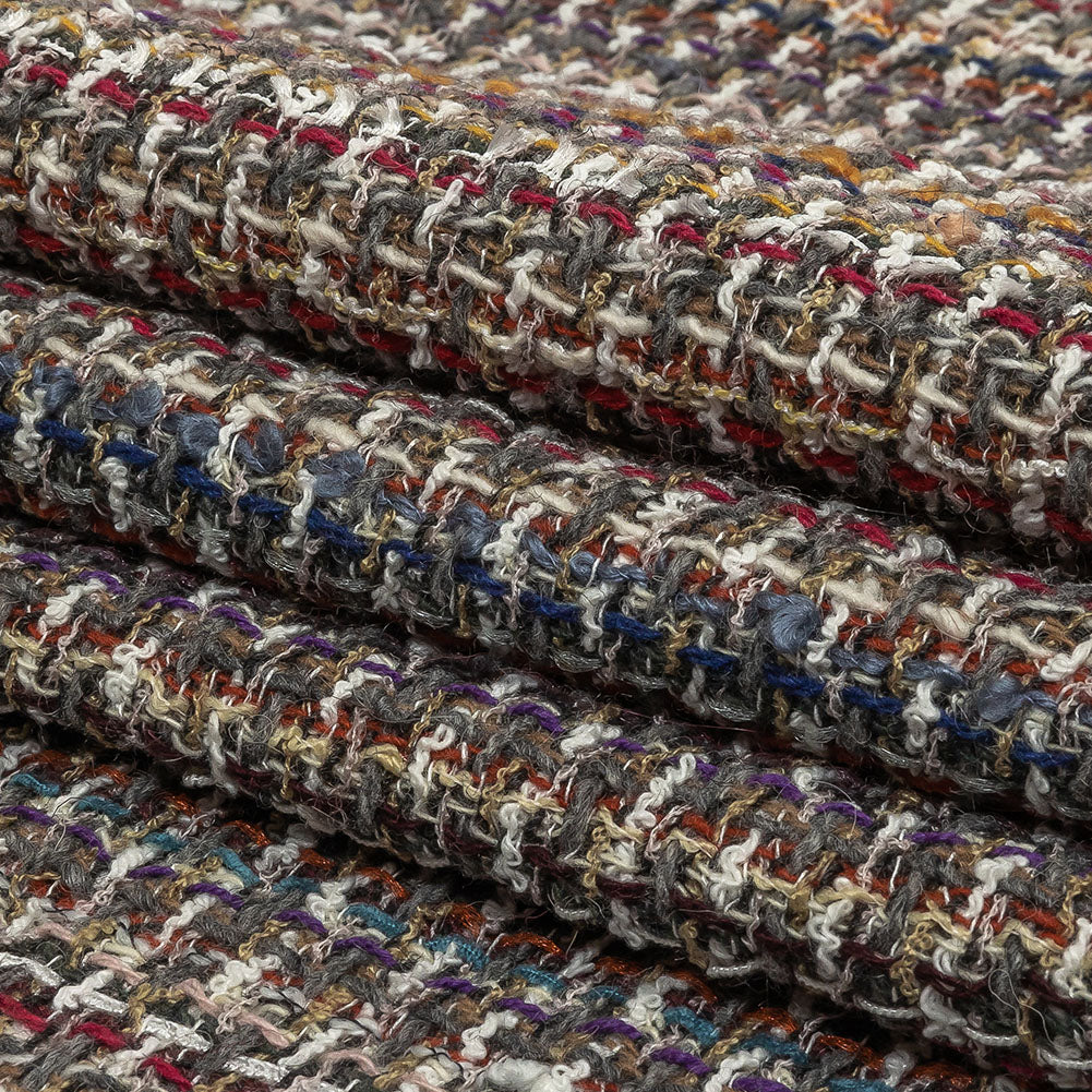 Italian White, Beige and Multicolor Blended Wool Tweed Folded Italian White, Beige and Multicolor Blended Wool Tweed Folded