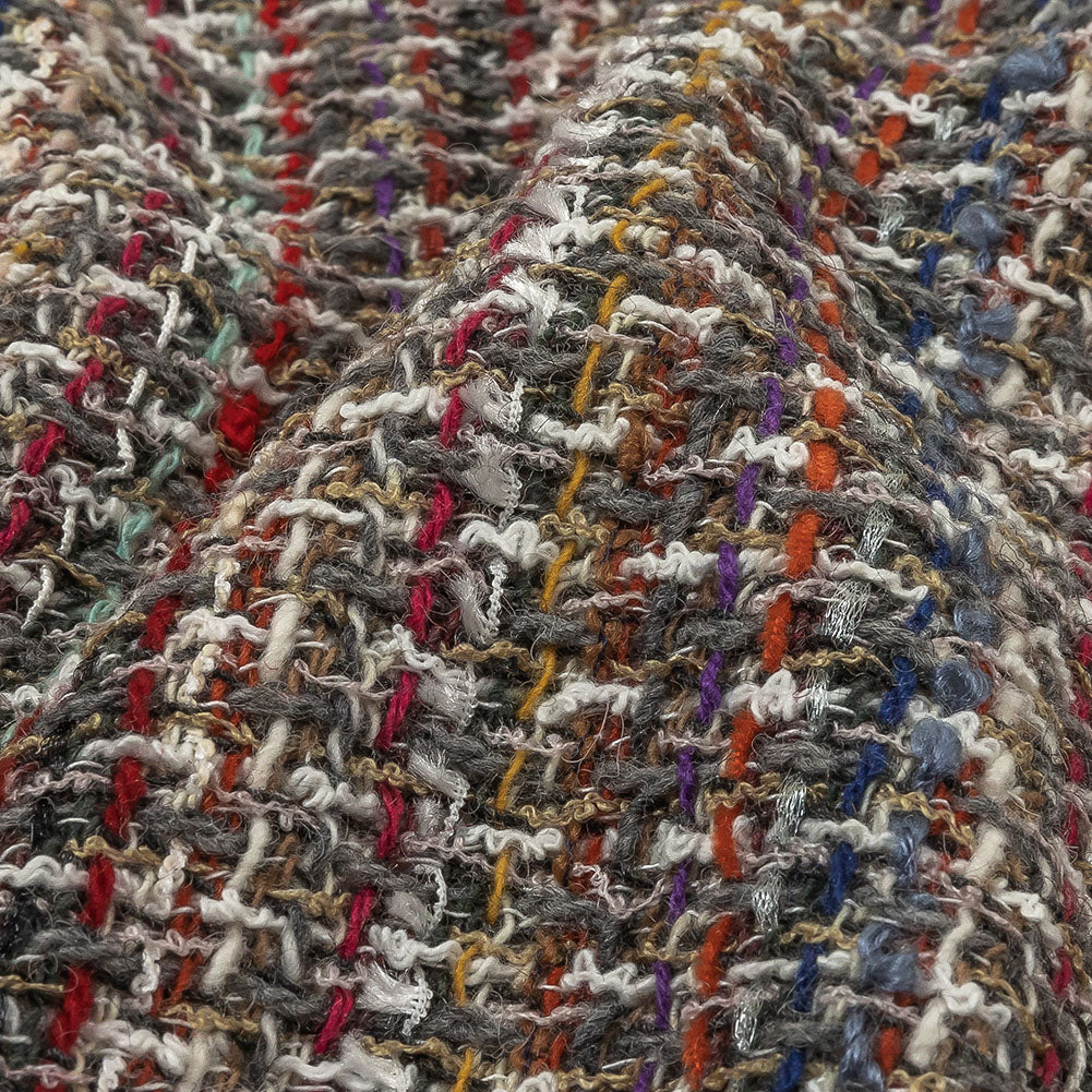 Italian White, Beige and Multicolor Blended Wool Tweed Detail Italian White, Beige and Multicolor Blended Wool Tweed Detail