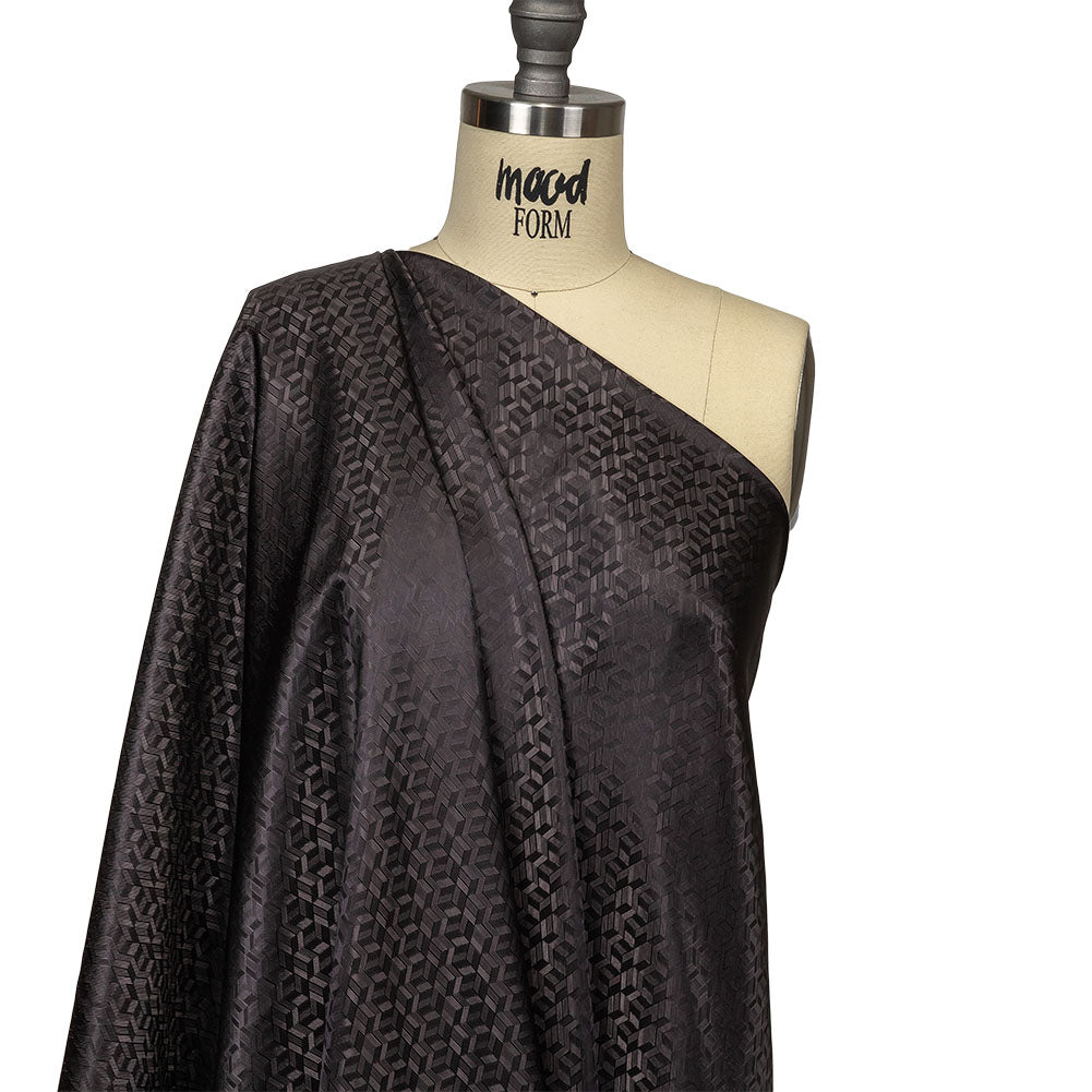 Black and Charcoal Faux 3D Boxes Jacquard Lining - Drape Black and Charcoal Faux 3D Boxes Jacquard Lining - Drape