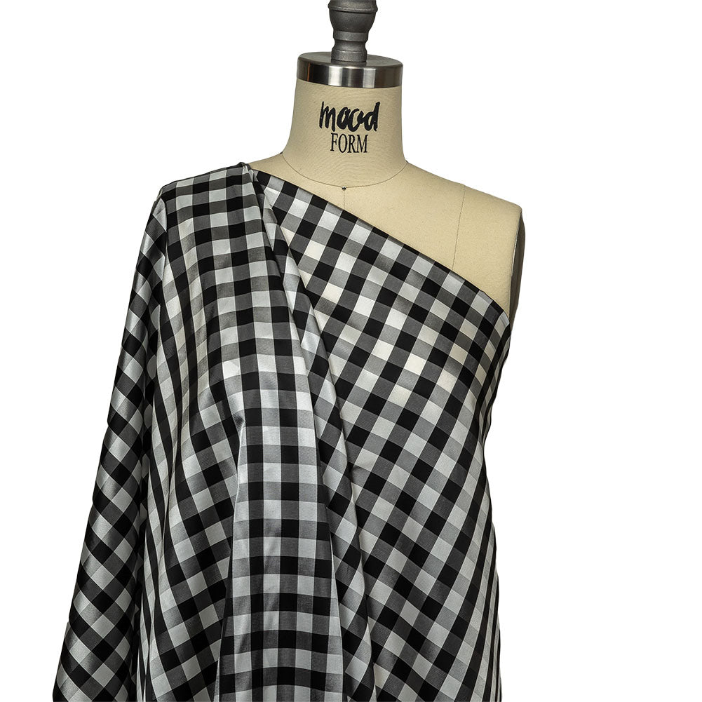 Black and Brilliant White White Gingham Acetate Twill Lining - Drape Black and Brilliant White White Gingham Acetate Twill Lining - Drape