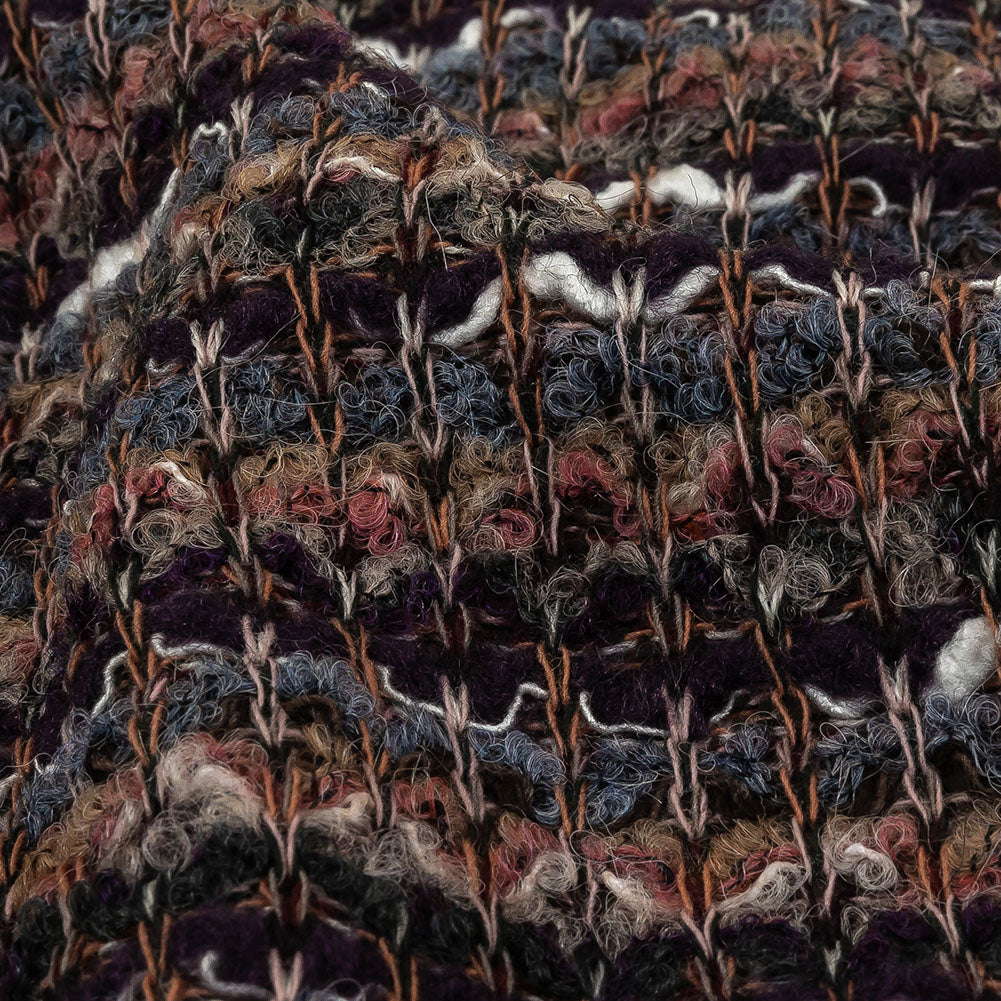 Dusty Blue, Olive and Mysterioso Striped Boucle Blended Wool Sweater Knit Detail Dusty Blue, Olive and Mysterioso Striped Boucle Blended Wool Sweater Knit Detail