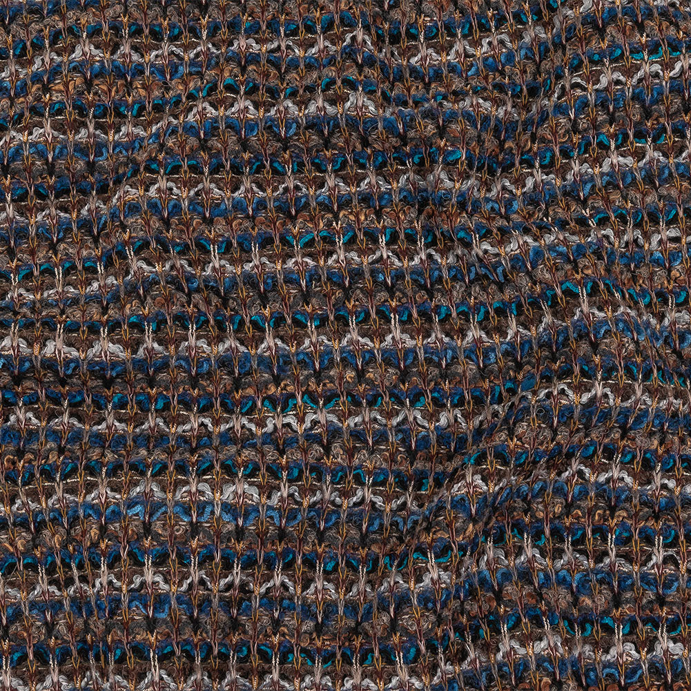 Teal, Gray and Taupe Striped Boucle Blended Wool Sweater Knit Teal, Gray and Taupe Striped Boucle Blended Wool Sweater Knit