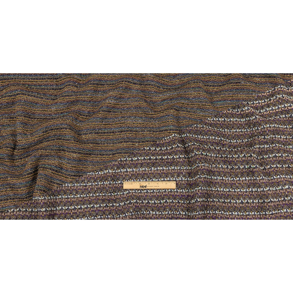 Warm Gray, Grape and Metallic Silver Striped Chunky Blended Wool Sweater Knit Full Warm Gray, Grape and Metallic Silver Striped Chunky Blended Wool Sweater Knit Full