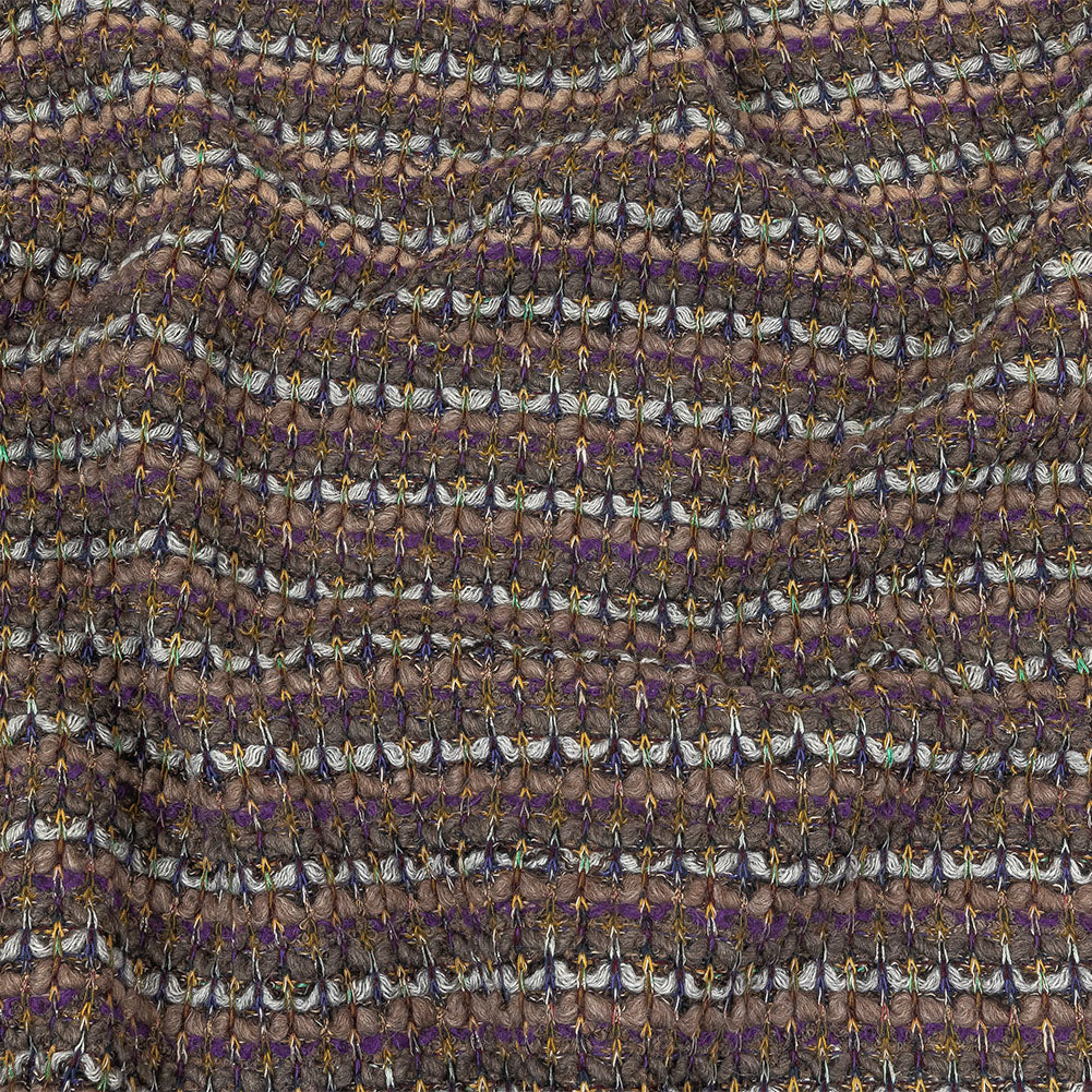 Warm Gray, Grape and Metallic Silver Striped Chunky Blended Wool Sweater Knit Warm Gray, Grape and Metallic Silver Striped Chunky Blended Wool Sweater Knit