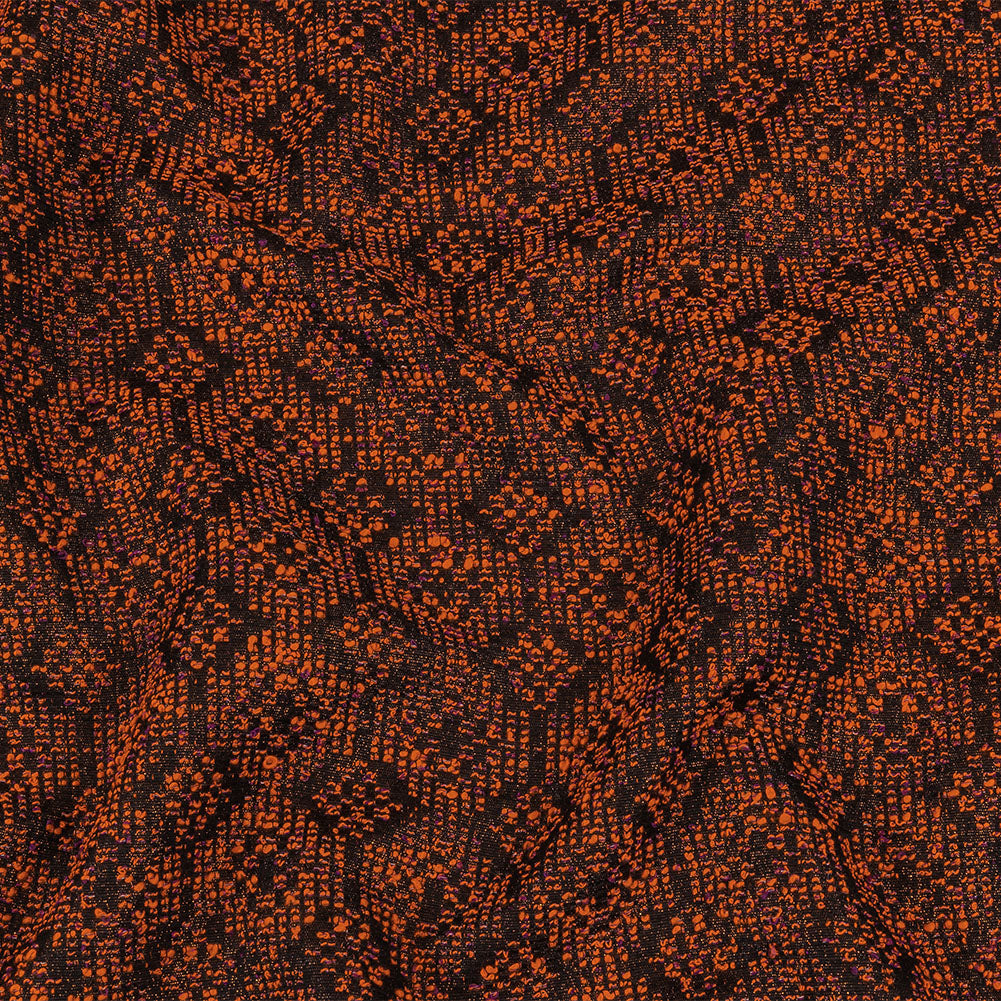 Metallic Gold, Shocking Orange and Black Diamonds Polyester Boucled Jacquard Metallic Gold, Shocking Orange and Black Diamonds Polyester Boucled Jacquard