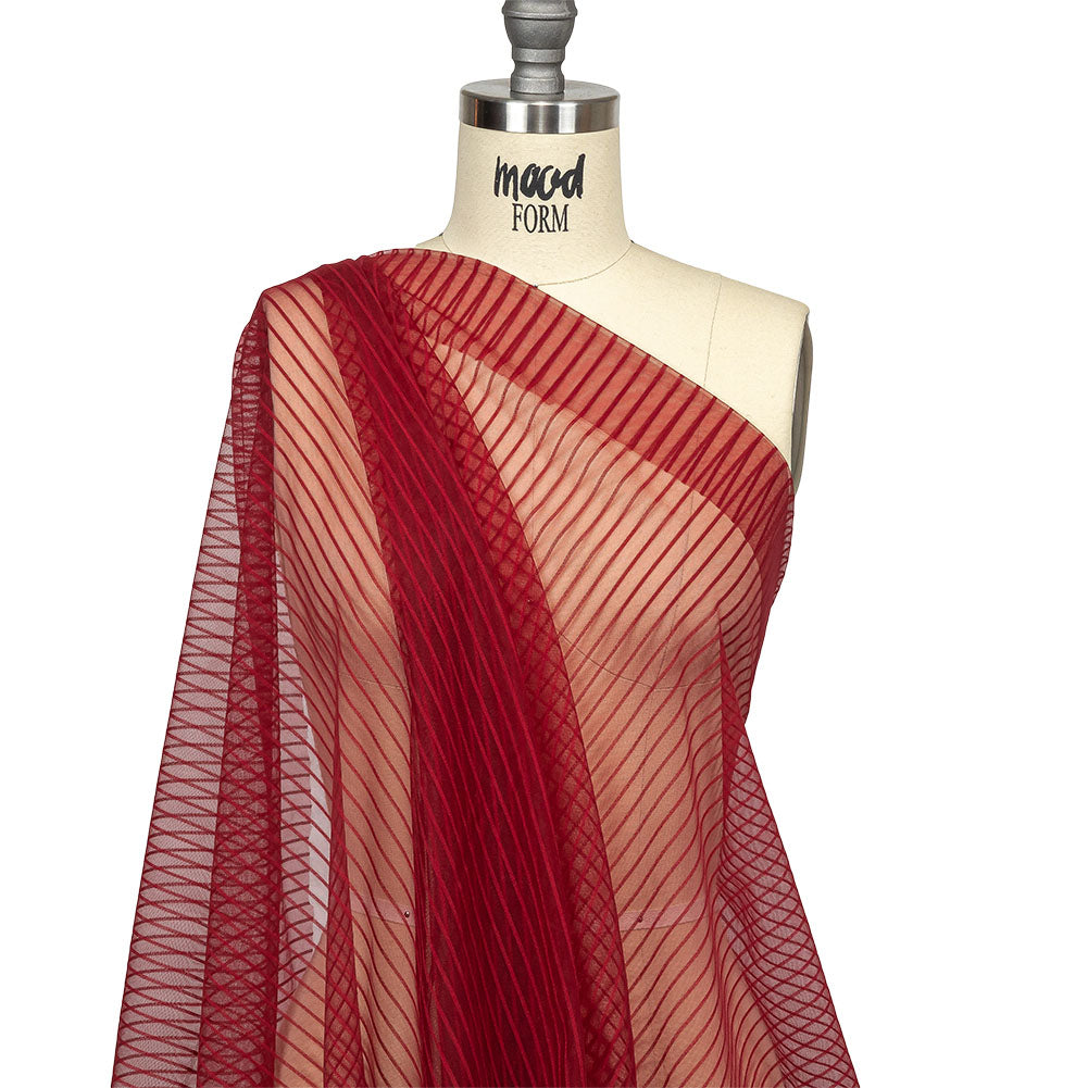 Embroidery Striped Tulle - Wine - Elsinore Collection - Drape Embroidery Striped Tulle - Wine - Elsinore Collection - Drape