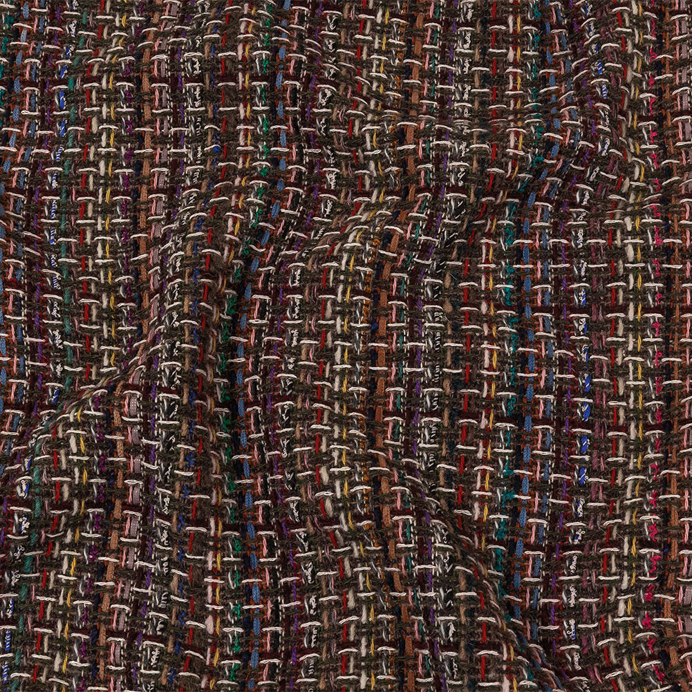 Italian Gray Brown, Burgundy and Multicolor Tweedy Plaid Blended Wool Woven Italian Gray Brown, Burgundy and Multicolor Tweedy Plaid Blended Wool Woven