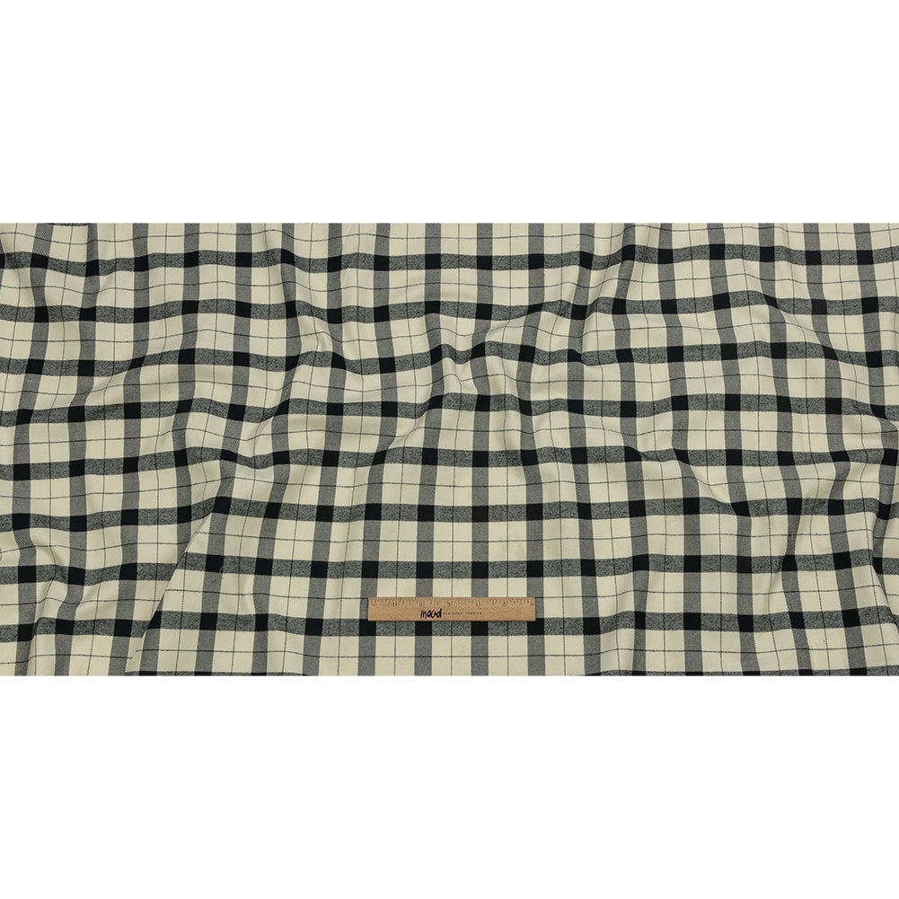 Cream and Black Plaid Brushed Cotton Twill Full Cream and Black Plaid Brushed Cotton Twill Full