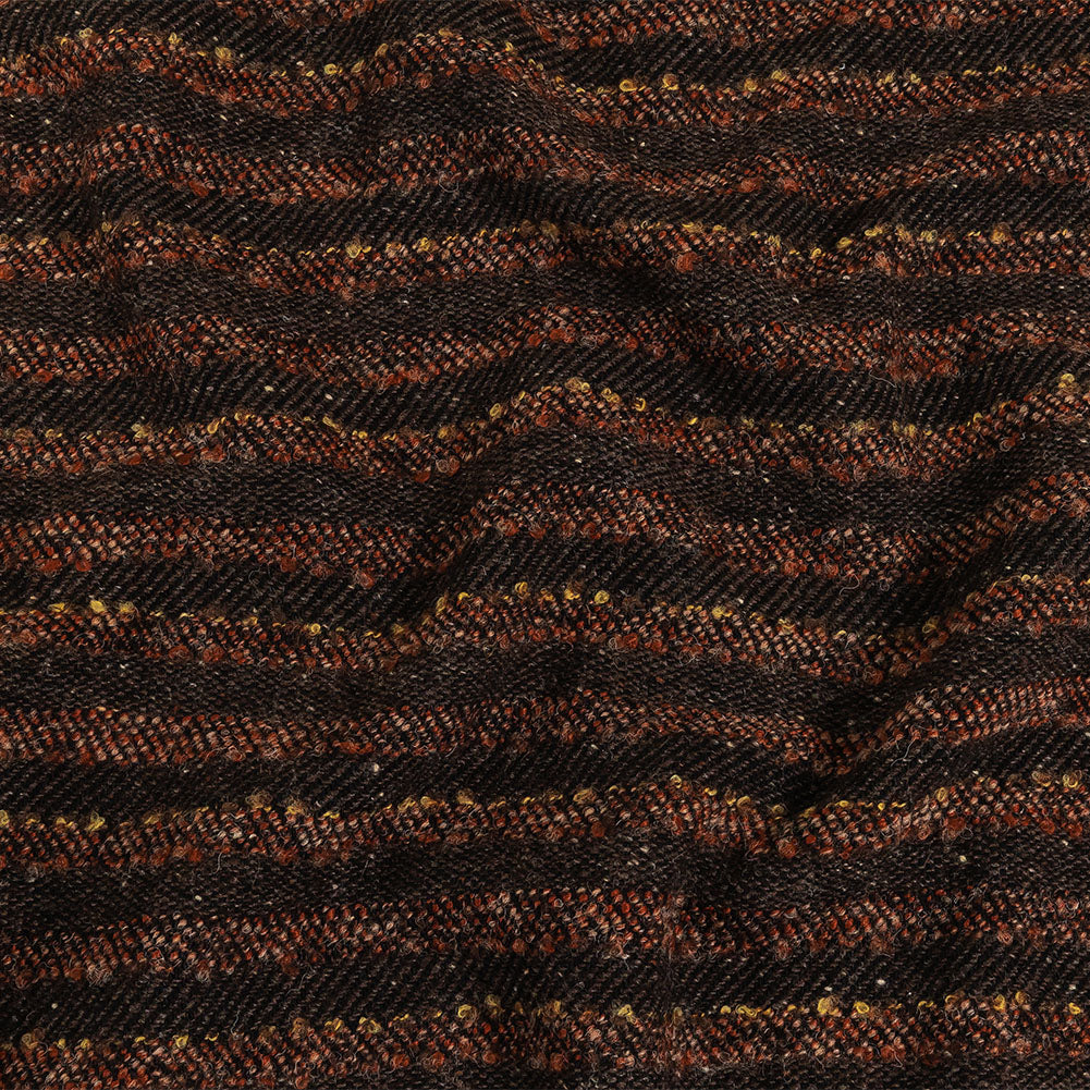 Brown, Black and Orange Boucle Stripes Blended Wool Twill Coating Brown, Black and Orange Boucle Stripes Blended Wool Twill Coating