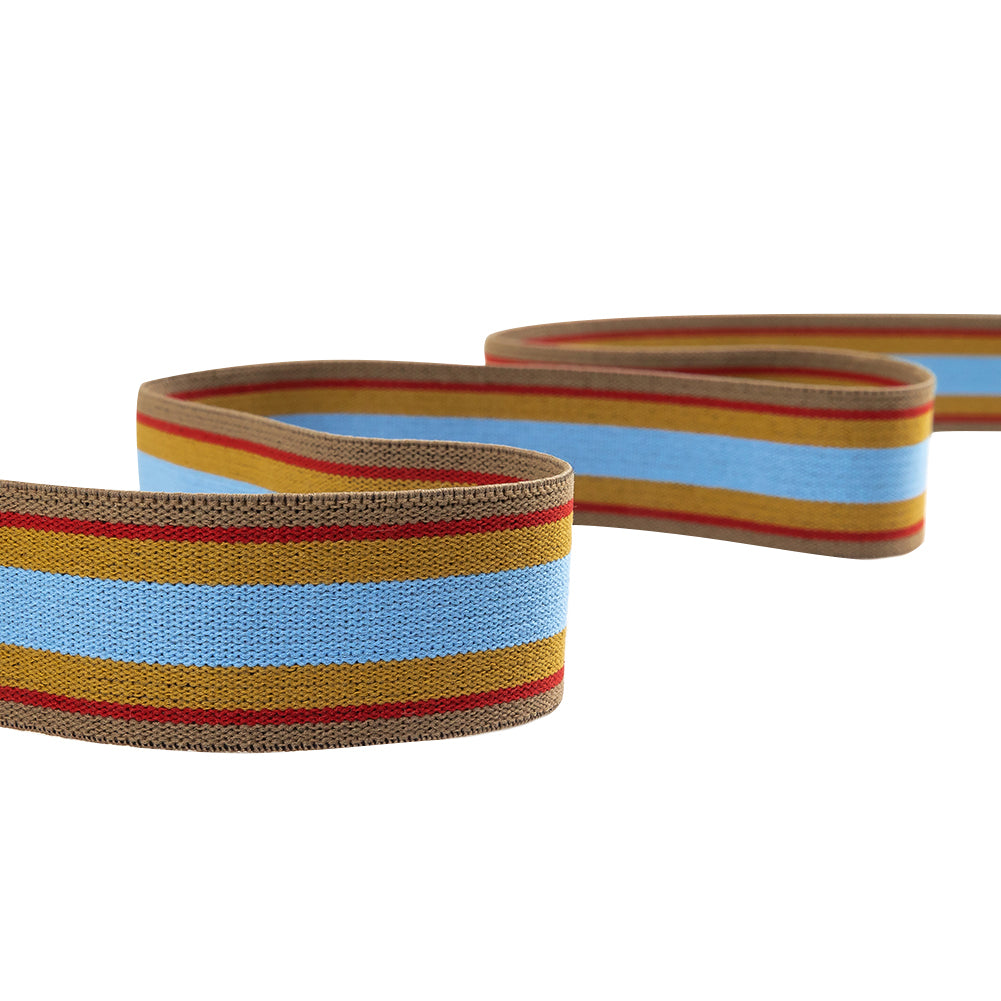 Blue, Cumin and Red Striped Elastic Trim - 1.25" Blue, Cumin and Red Striped Elastic Trim - 1.25"