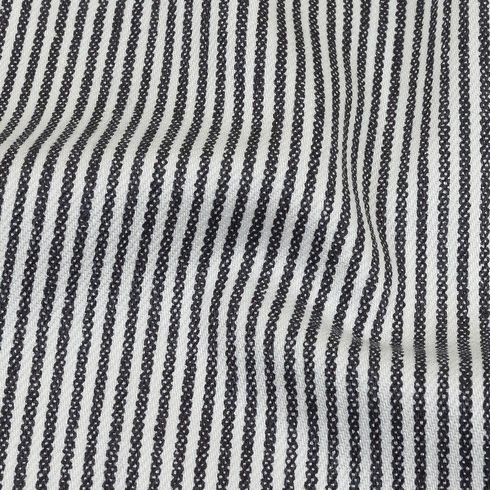 White and Dark Gray Loopy Stripes Stretch Cotton Twill Detail White and Dark Gray Loopy Stripes Stretch Cotton Twill Detail