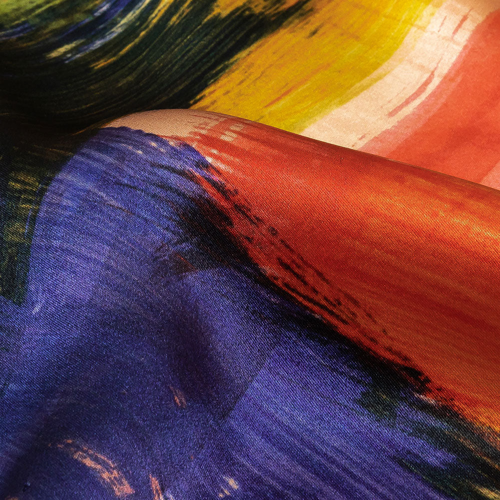 Mood Exclusive Italian Ivory, Red and Black Iris Painterly Abstraction Silk Charmeuse - Detail Mood Exclusive Italian Ivory, Red and Black Iris Painterly Abstraction Silk Charmeuse - Detail